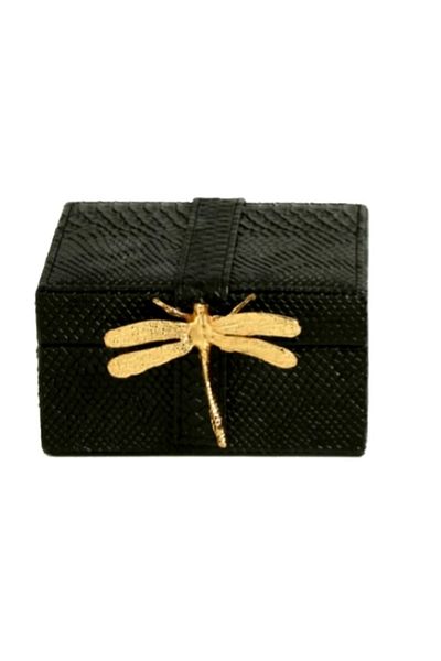 Le Atölye Decorative Leather Covered Dragonfly Box Small Size Black
