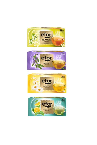EFOR ÇAY Efor Linden - Mint Lemon and Chamomile - Sage 4-Piece Mixed Set