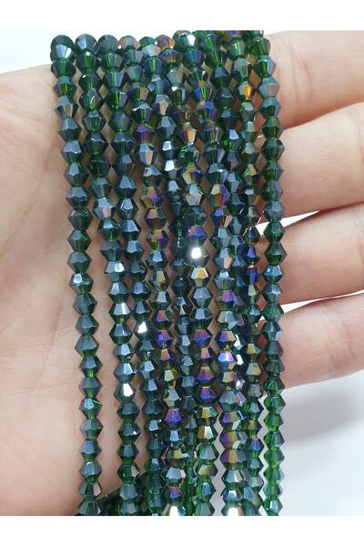 CRYSTALSHOP Mărgele de cristal verde închis piramidal de 4 mm (10 șiruri)