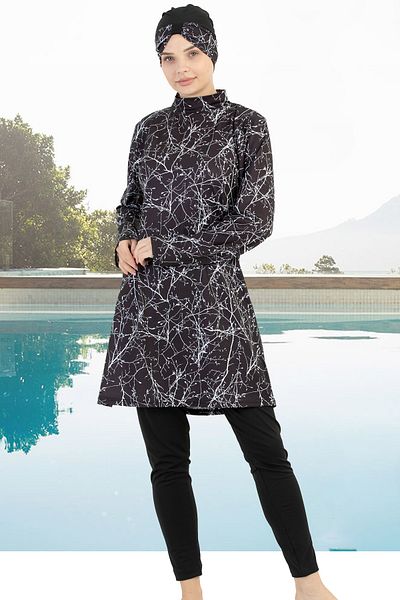 Jenny Daphne Long Sleeve Hijab Swimsuit Quick Dry Lycra Hijab Swimsuit with Chest Pad 1600-45