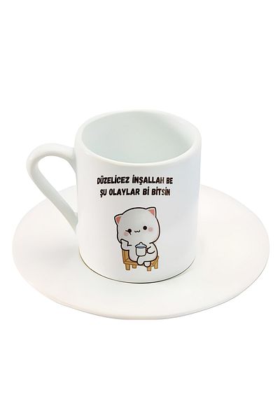 GünayStore We Will Fix It, Inshallah, Let These Events Be Over, Cute Character Printed Turkish Coffee Cup
