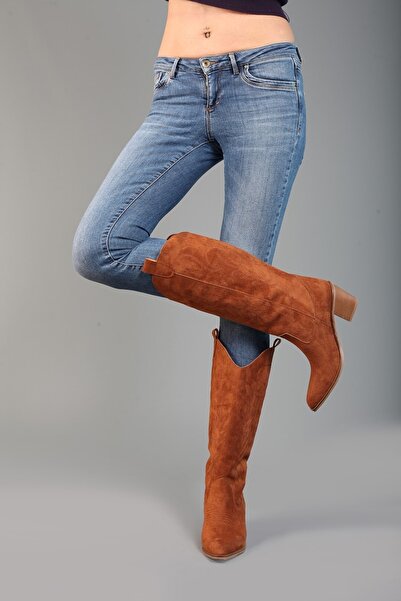 37Numara Büyük Numara Kadın Kovboy Çizme 41-42-43-44 Kahve Süet