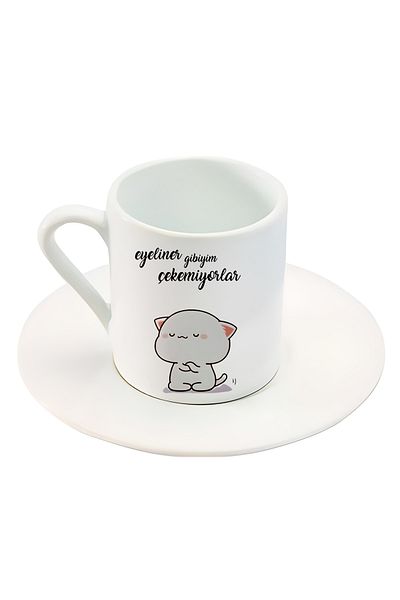 GünayStore I Like Eyeliner They Can't Draw It Summer Cute Character Printed Turkish Coffee Cup