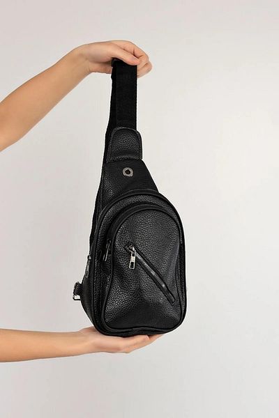 Elentra Black Leather Look Unisex Side Cross Back Chest Waist Bag with Headphone USB Mobile Phone Compartment