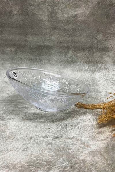 Jenisa Handmade Glass Trapezoid Model Large Patterned Bowl 22 Cm