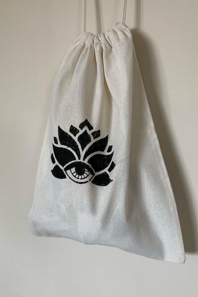 Arkaik Craft Lotus Desenli Bez Çanta/kumaş Torba/ham Bez Kese 40x30 Cm