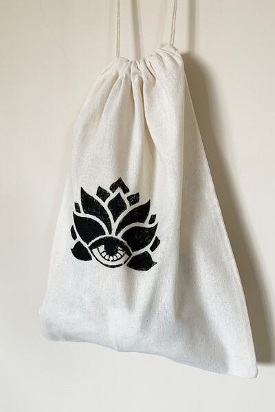 Arkaik Craft Lotus Desenli Bez Çanta/kumaş Torba/ham Bez Kese 40x30 Cm