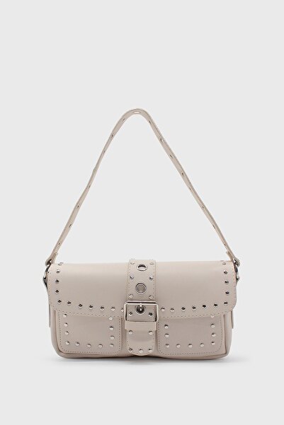 LUNABLU Дамска кремава чанта с шипове