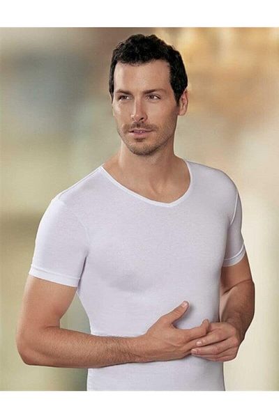 GÜMÜŞ Men's Sports Short Sleeve V-Neck Undershirt 4051 Single