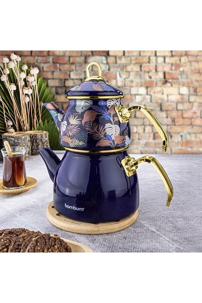 Taşev Bambum Summer - Teapot Set Navy Blue Patterned