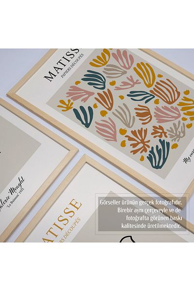 HOMEPACK Комплект от 3 картини с абстрактно модерно изкуство с рамка от естествено дърво, модел Матис, Hpn114