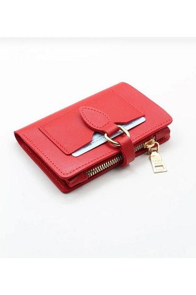 sema aksesuar Women's Red Leather Wallet - Buckle and Snap Closure, Valentine's Day Gift