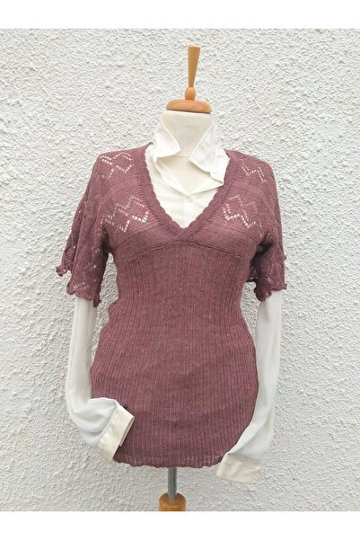 Hippybutik Mürdüm Yün Dokuma Ve Yaka Tasarım Tunik