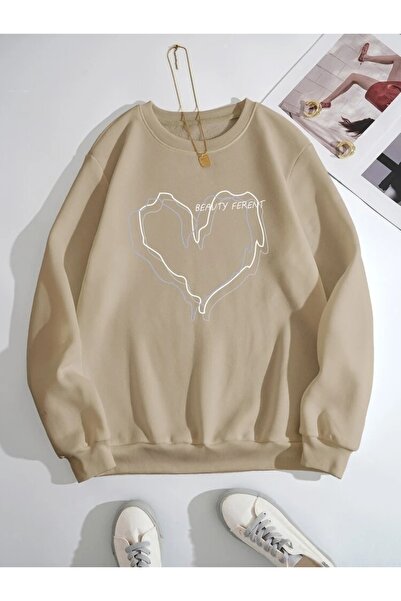 MOONBULL Φούτερ με στάμπα σε μπεζ 3 καρδιές