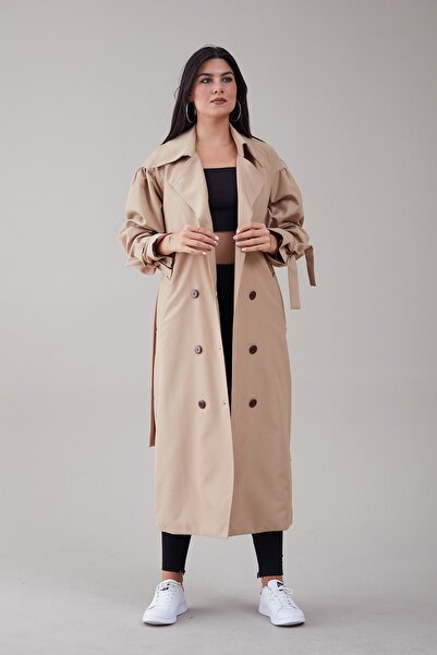 Heggo Lady Kadın Camel Oversize Trençkot