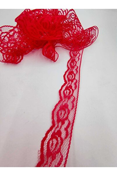 FASHİON DANTEL Likrasız Naylon Dantel Şerit 3 Cm En Kırmızı (NAR ÇİÇEĞİ) Dantel Şerit Kenar Model 10 Mt
