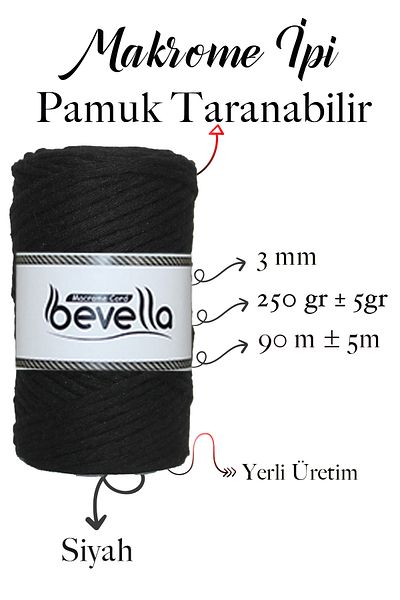 Bevella Macrame Cord Taranan Macrame Thread 3mm Scannable Cotton Single Twist Macrame Thread Black