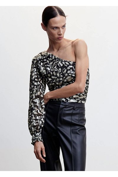 MANGO Woman Asymmetrical Blouse with Glitter Detail