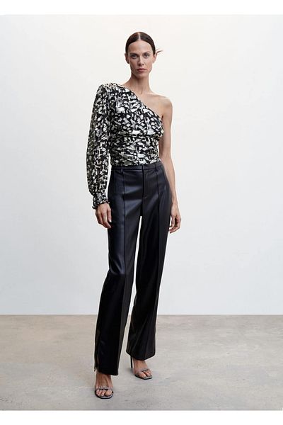 MANGO Woman Asymmetrical Blouse with Glitter Detail