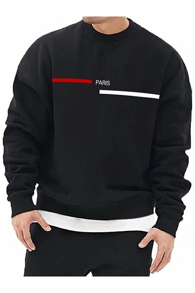 ORLONTEX Ανδρικό φούτερ με μαύρη ριγέ Παρίσι, Oversize, με λαιμόκοψη