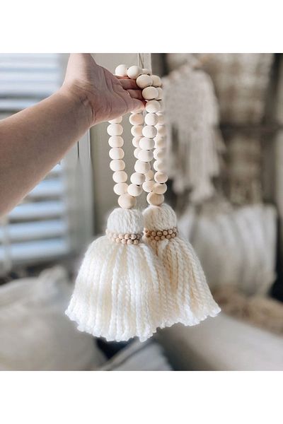 Emtory Home 2 Τεμάχια Διακοσμητικό Φούντα Ξύλινο Φυσικό Στολίδι πολλαπλών χρήσεων με χάντρες