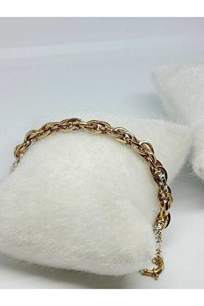 Nisanur Altın 14 Ayar Üç Renk Hallow Bileklik