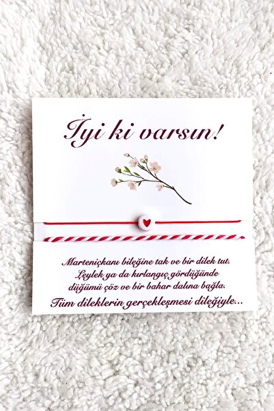 Artcrelier Kartlı Kırmızı Marteniçka Bileklik, Kırmızı Kalp Boncuklu Marteniç...