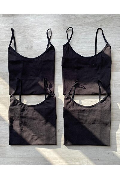 VicTroy 4 Pieces Black Color Oval Collar Cotton Women's Undershirt