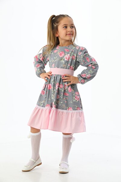 Moda Lippa Rochie pentru fetiță cu volane cu model de flori roz