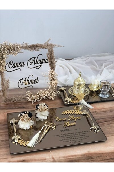 Masalsı Concept Isteme Tepsisi Şık Söz Tepsisi, Nişan Tepsisi Damat Fincanı D...