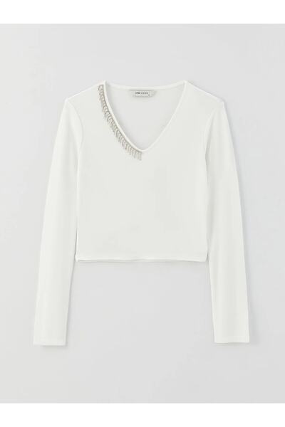 LC Waikiki Μακρυμάνικη γυναικεία μπλούζα Vision με κέντημα με λαιμόκοψη