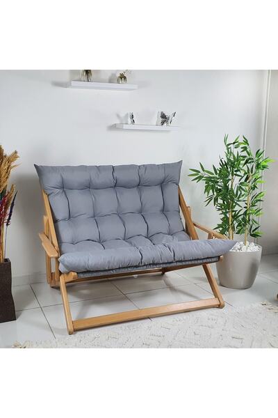 Bysay Ahşap Katlanabilir Taşınır Puf Minderli Ikili Kollu Şezlong. Ikili Koltuk (gri)