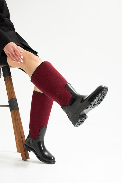 wolk shoes Claret Red Stamped Rain Boots for Women