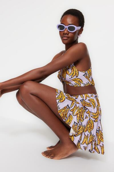 Trendyol Collection Fruit Patterned Beach Blouse-Beach Skirt Set TBESS22AU0204