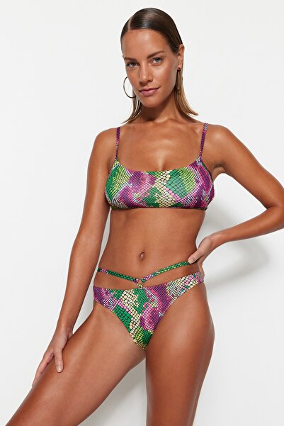 Trendyol Collection Partea de jos de bikini cu picior înalt cu model animal TBESS23BA00081