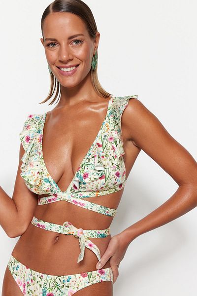 Trendyol Collection Virágmintás háromszög nyakkendős bikinifelső TBESS23BU00137