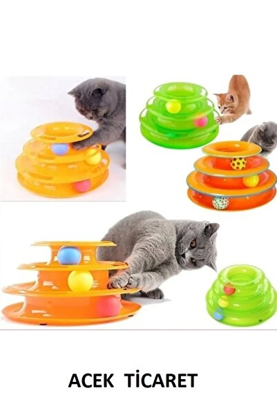 A.C.E.K PLASTİK لعبة القطط الدائرية السائبة للقطط الممتعة المكونة من 3 طوابق ...