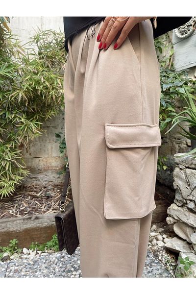 Laluvia Kamelfarbene Cargo-Taschenhose