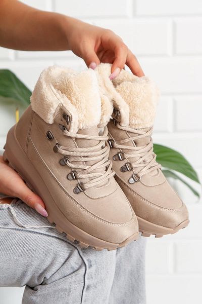 Aleza Shoes Γυναικείες μπότες με γούνινο καστόρι μπεζ