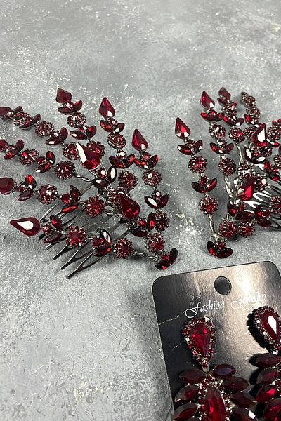 Hobigram Set de accesorii și cercei pentru păr Helen Model Henna cu frunze duble – Coroană, piatră de cristal – Coroană