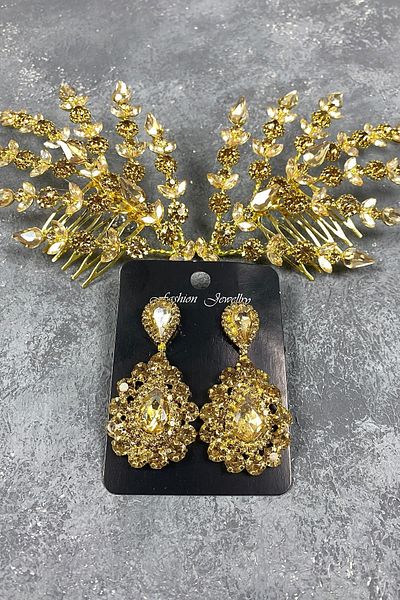 Hobigram Set de cercei pentru rochie de seară cu accesorii pentru păr și piatră cu picătură – Coroană