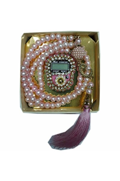 Hac Dünyası Kutulu Lüks Zikirmatik Inci Tesbih Seti Açık Pembe