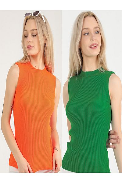 VEGENZE Pulover de damă portocaliu-benetton, cu guler zero, cu mâneci zero, elastic elastic, tricotaje