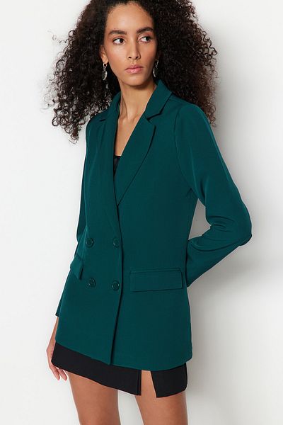 Trendyol Collection Petrolfarbener, regelmäßig gefütterter, gewebter Blazer mit Knöpfen und Details TWOAW21CE0264