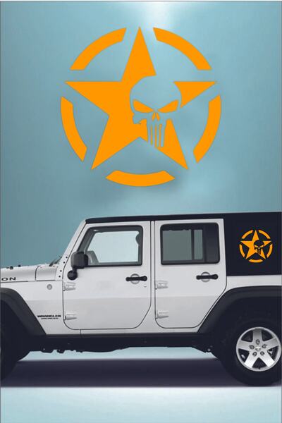 MegaSticker ملصق جيش ستار جمجمة 2 قطعة ستار أوف رود أسود 15x15 سم