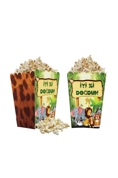 Trend Hediye Sepeti 8 Pack Safari Themed Corn Box, Happy Birthday