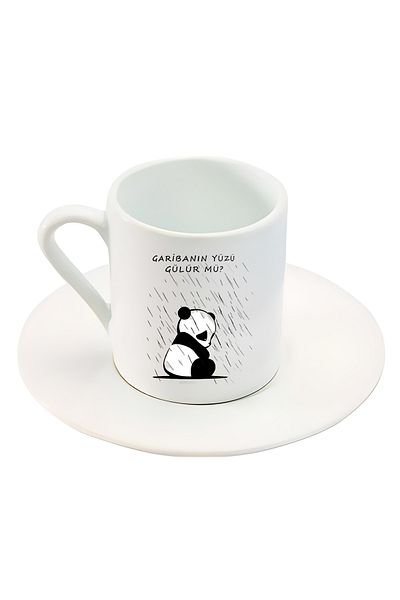 GünayStore Does the poor man smile? Written Panda Printed Turkish Coffee Cup
