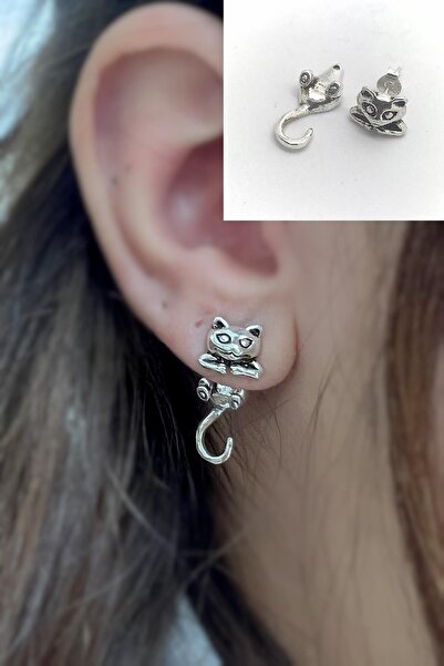 Erer Gümüş Gümüş Kedi Model Tek Küpe Uc8985e36