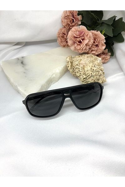 Di Caprio Lia Rectangular Polarized Men's Black Sunglasses