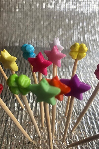 minufco 100 Adet Renkli Yıldız Ve Yonca Figürlü Pasta Kurabiye Kanepe Sunumlu...